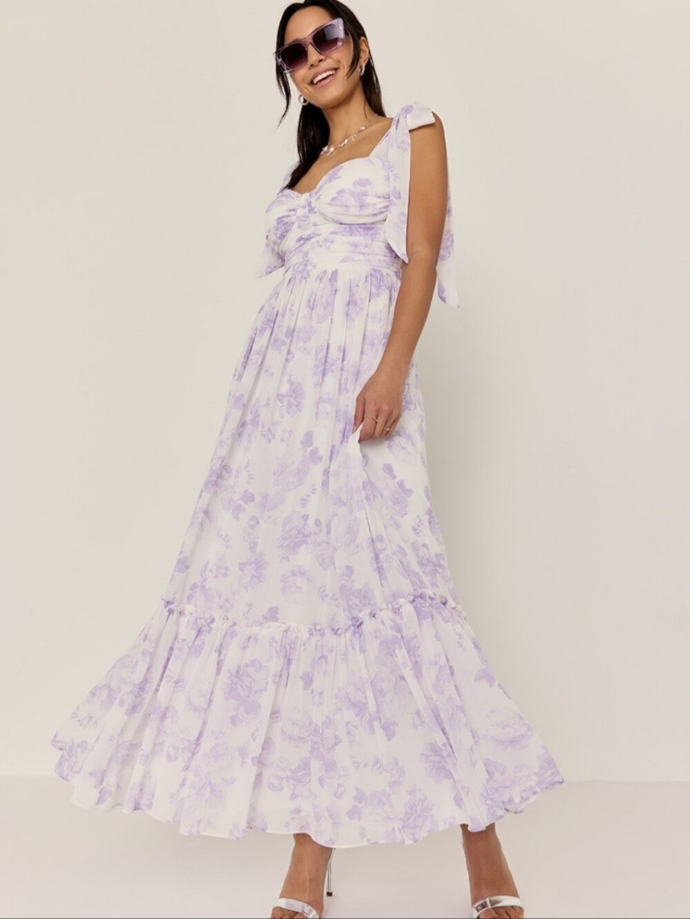 Francesca's Lavender Floral Tie Strap Maxi Dress NWT Medium Cottagecore